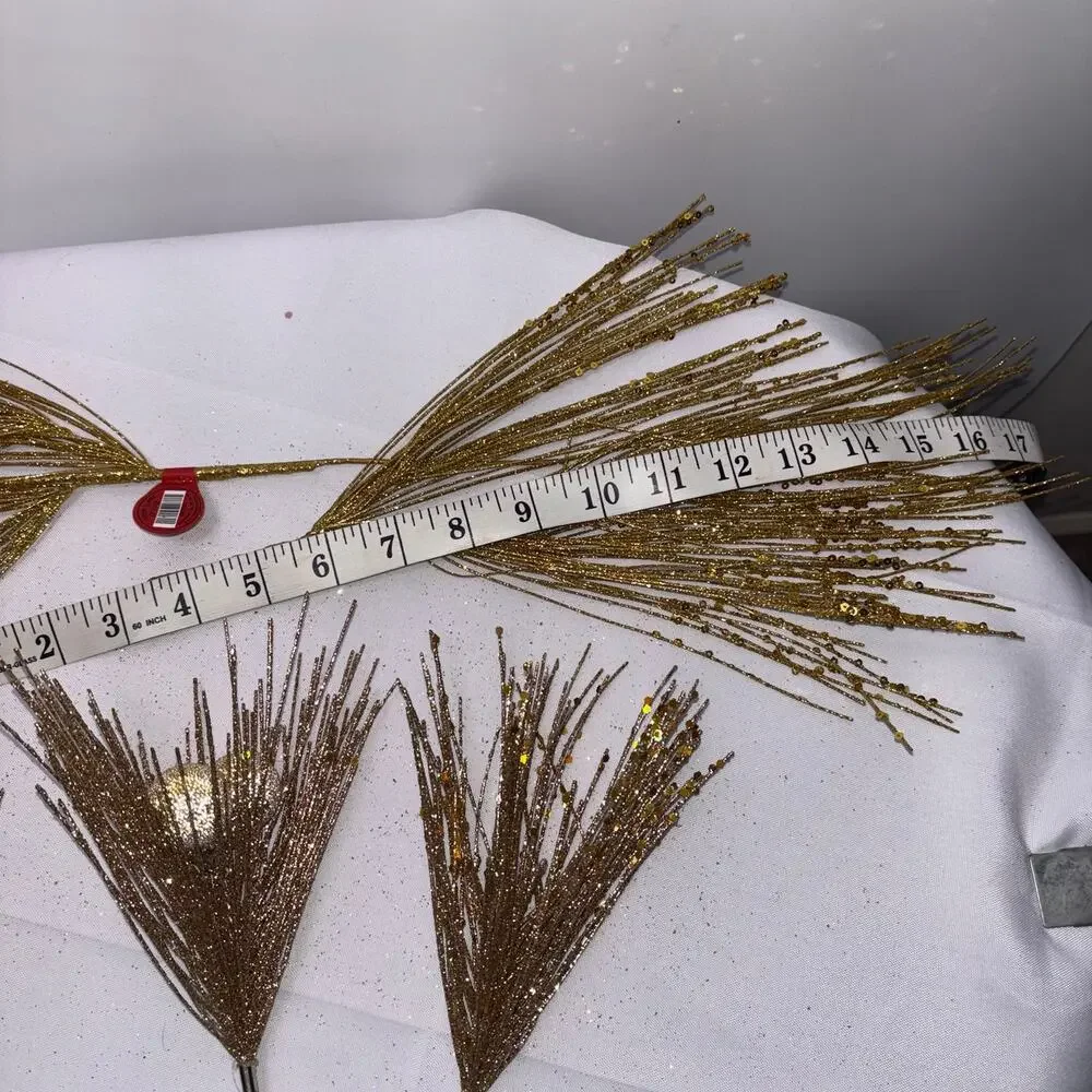 Artificial Glittery Pine Needle Decor Lot of 5